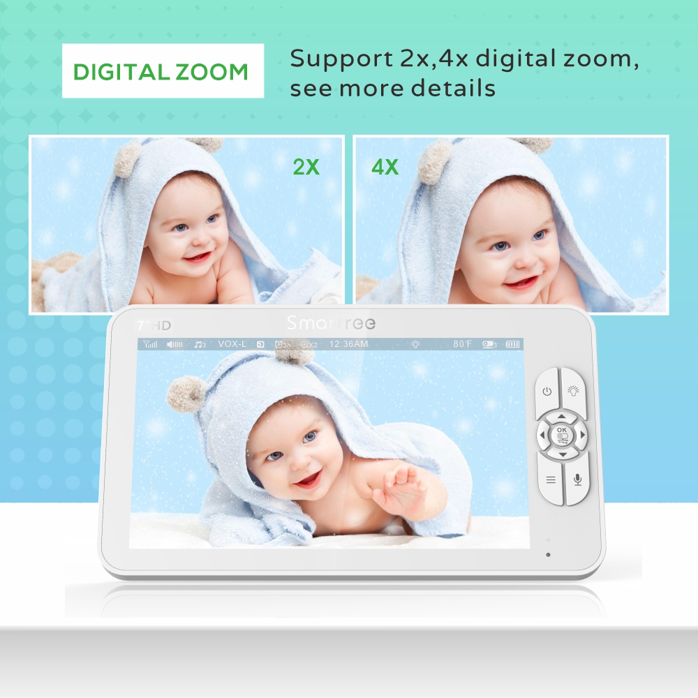 7.0 Inch HD Video Baby Monitor - Zoom Audio Music recension och pris